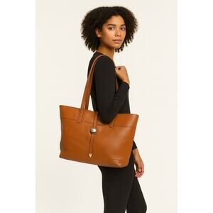 Stella & Max Brown Cognac Leather Tote Bag With Dual Straps & Metal Feet